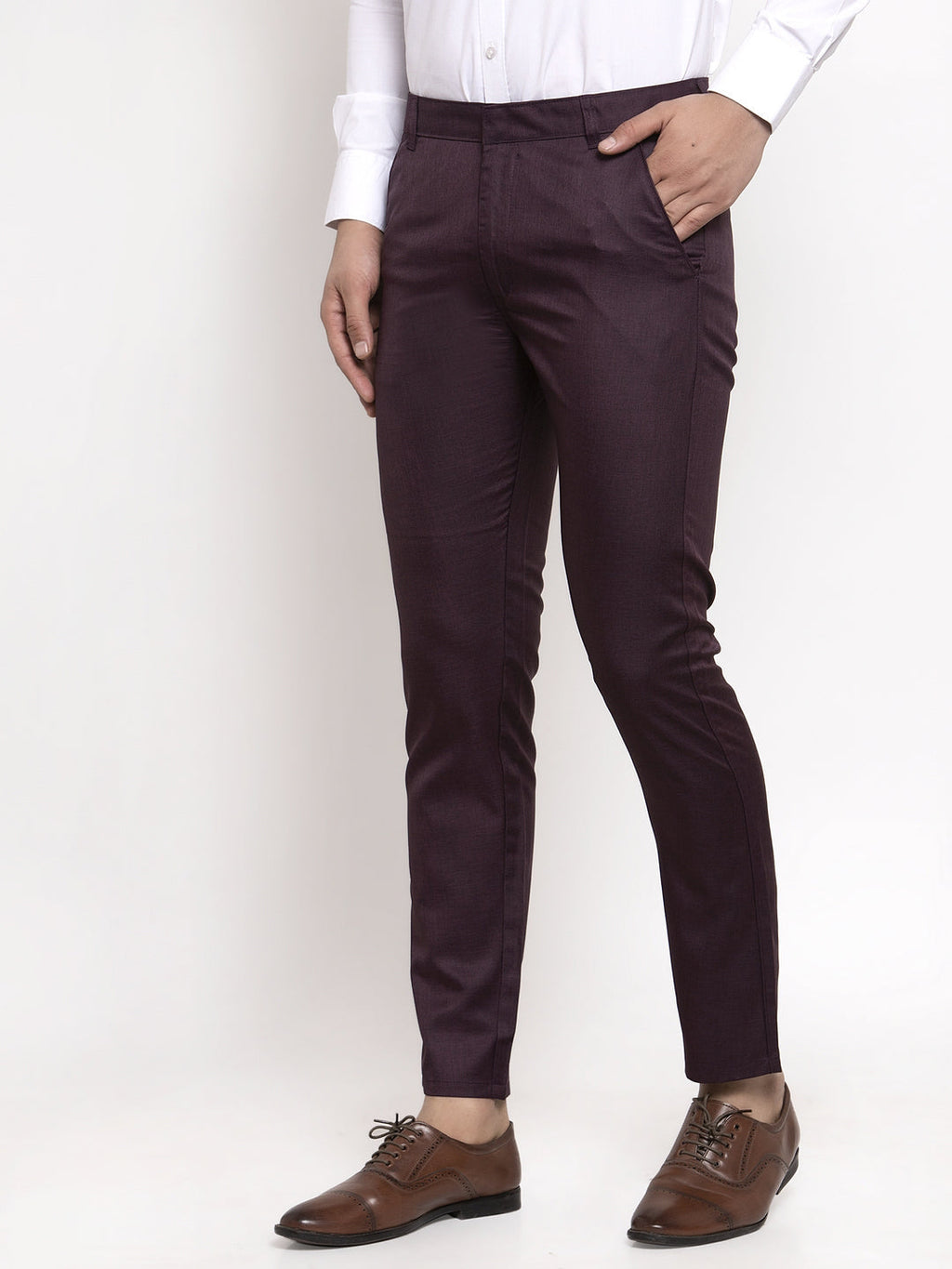 Jainish Men's Purple Cotton Solid Formal Trousers ( FGP 258Purple ) | Grocsy