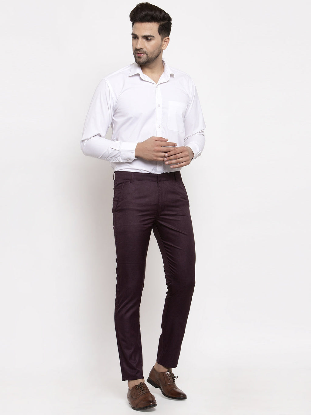 Jainish Men's Purple Cotton Solid Formal Trousers ( FGP 258Purple ) | Grocsy