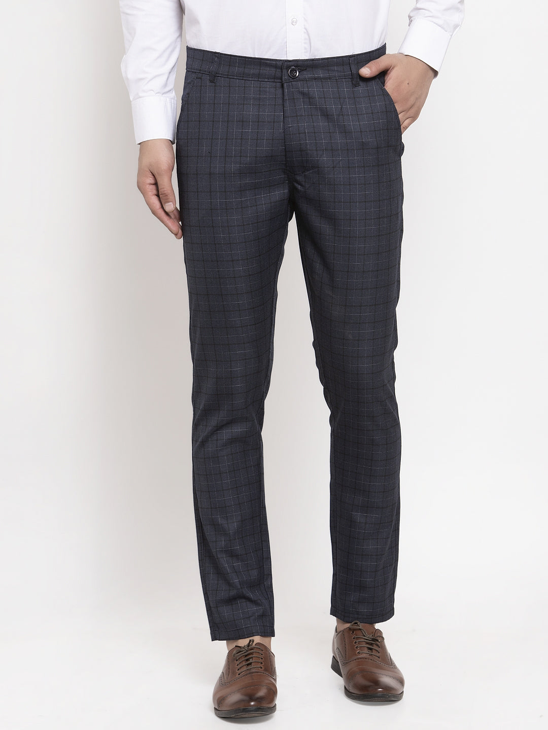 Jainish Men's Black Cotton Checked Formal Trousers ( GP 259Black ) | Grocsy