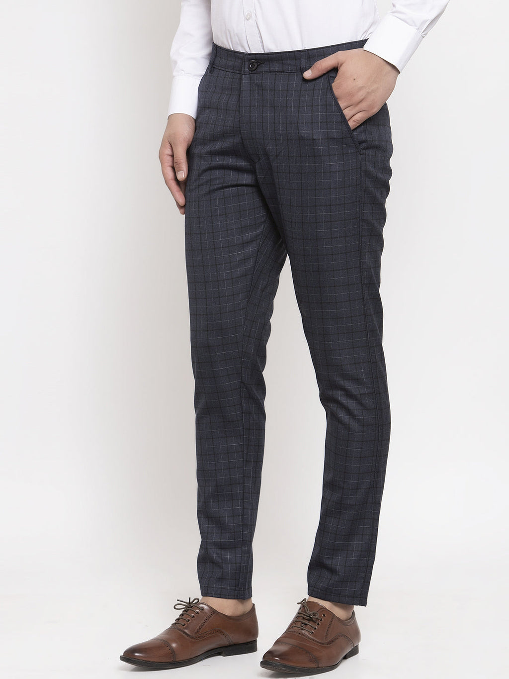 Jainish Men's Black Cotton Checked Formal Trousers ( GP 259Black ) | Grocsy