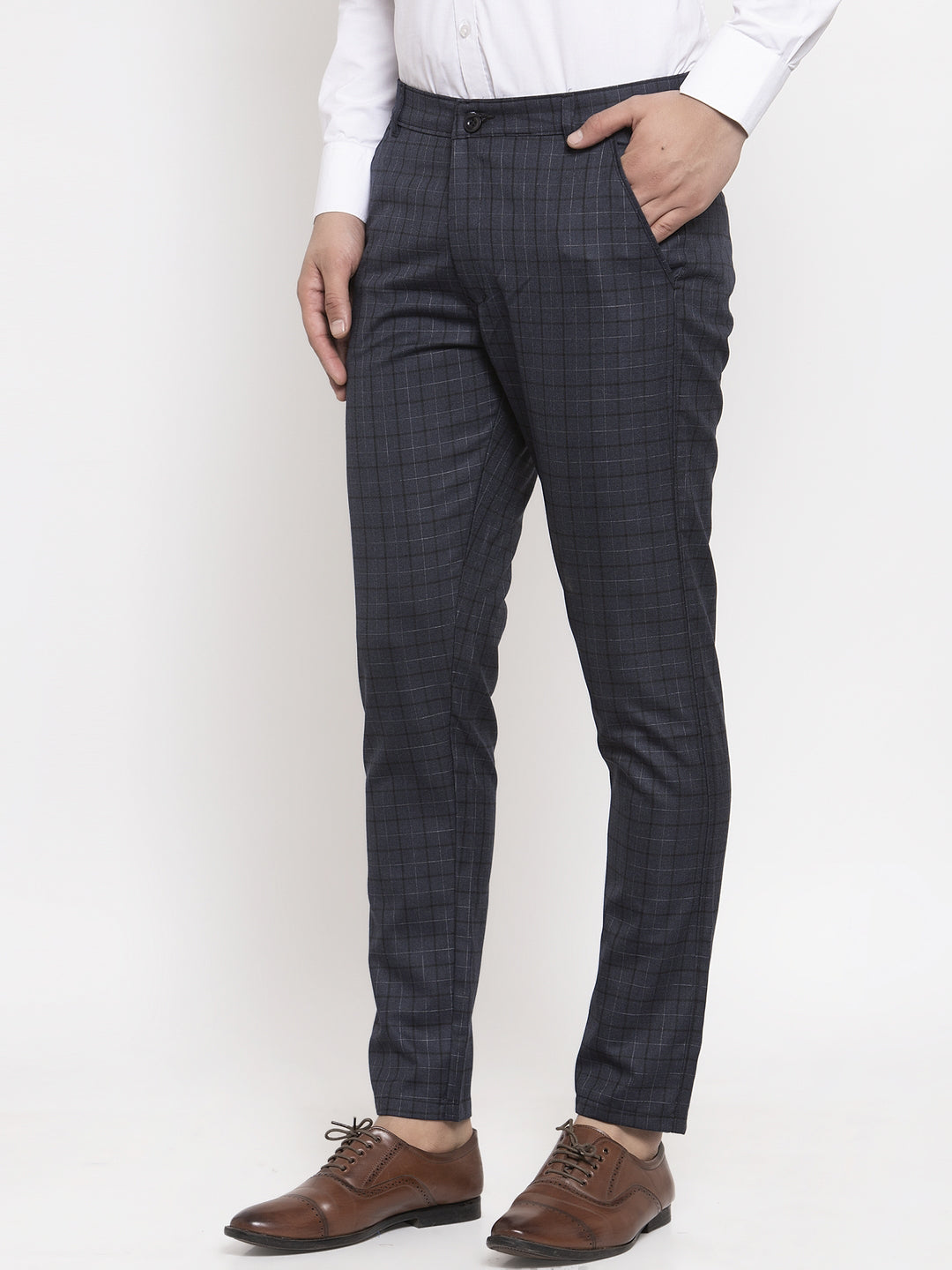 Jainish Men's Black Cotton Checked Formal Trousers ( GP 259Black ) | Grocsy