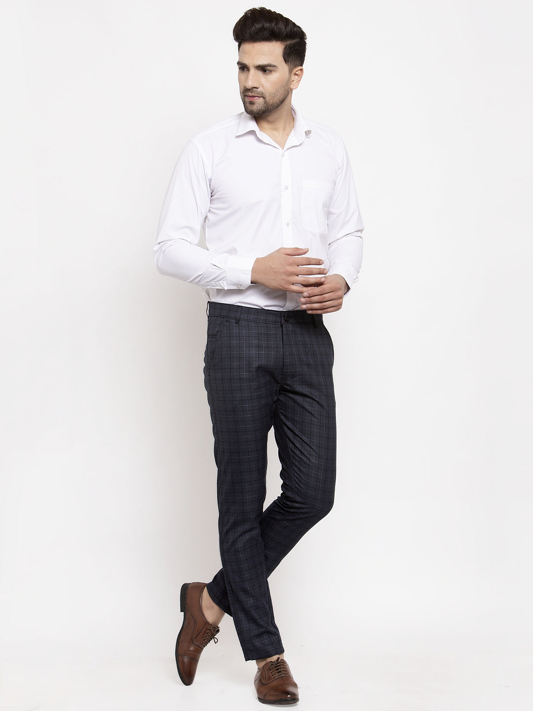 Jainish Men's Black Cotton Checked Formal Trousers ( GP 259Black ) | Grocsy