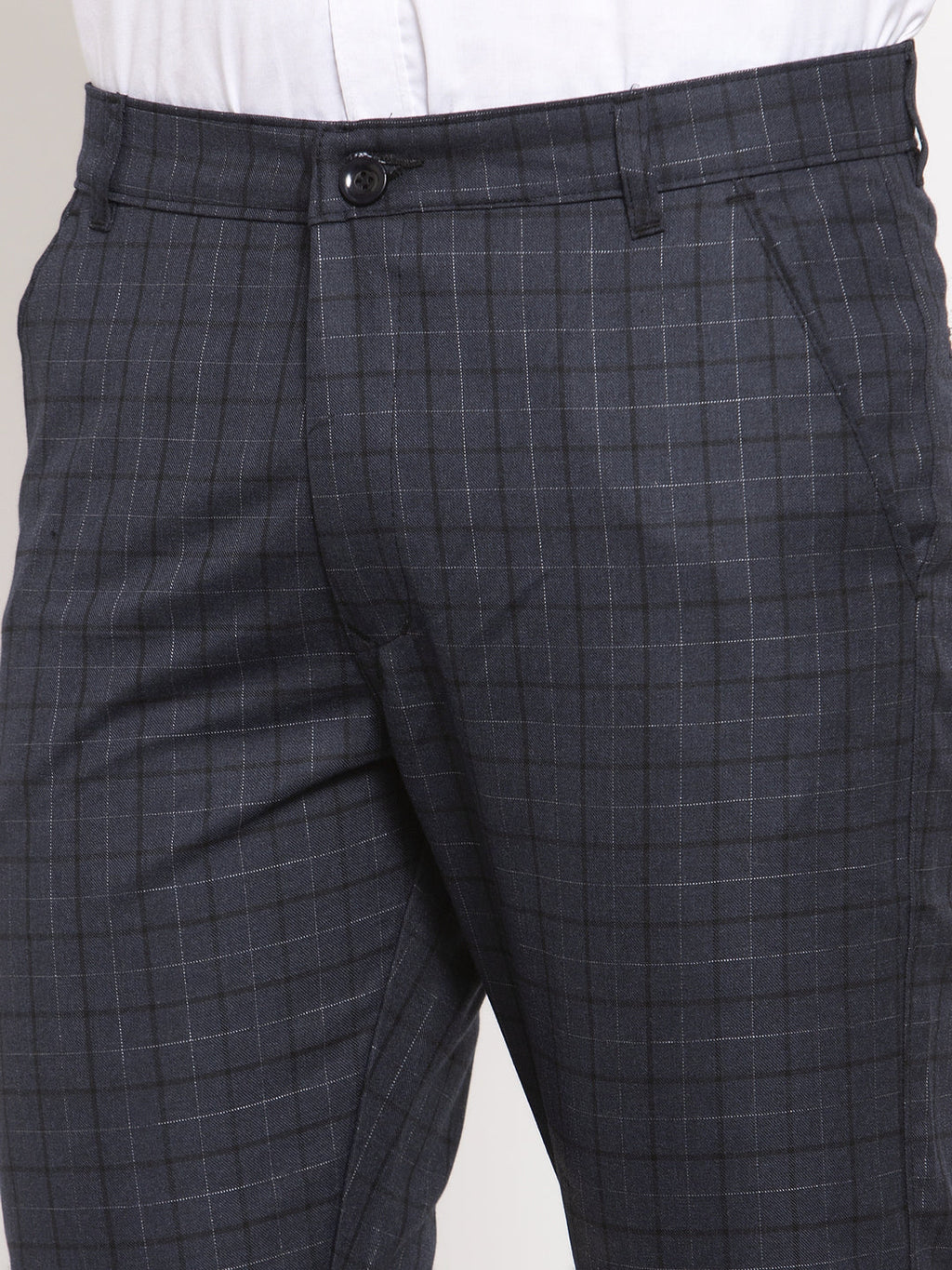 Jainish Men's Black Cotton Checked Formal Trousers ( GP 259Black ) | Grocsy