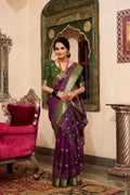 Vastranavya Wine Poly Cotton Kalamkari Printed Saree with Unstitched Blouse | Grocsy
