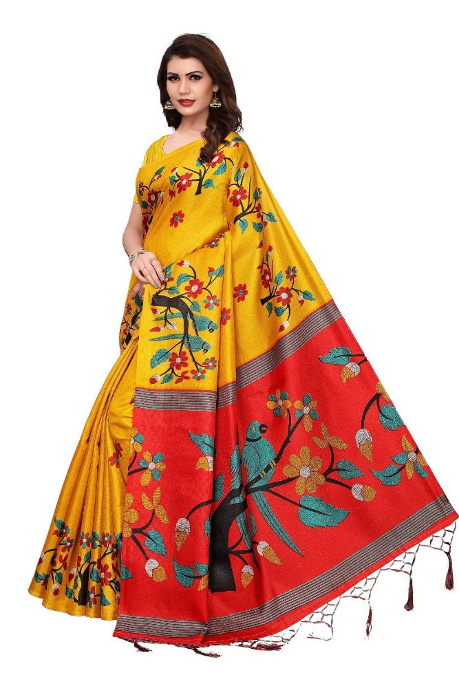 Vamika Yellow Kalamkari With Jhalar Khadi Silk Saree | Grocsy