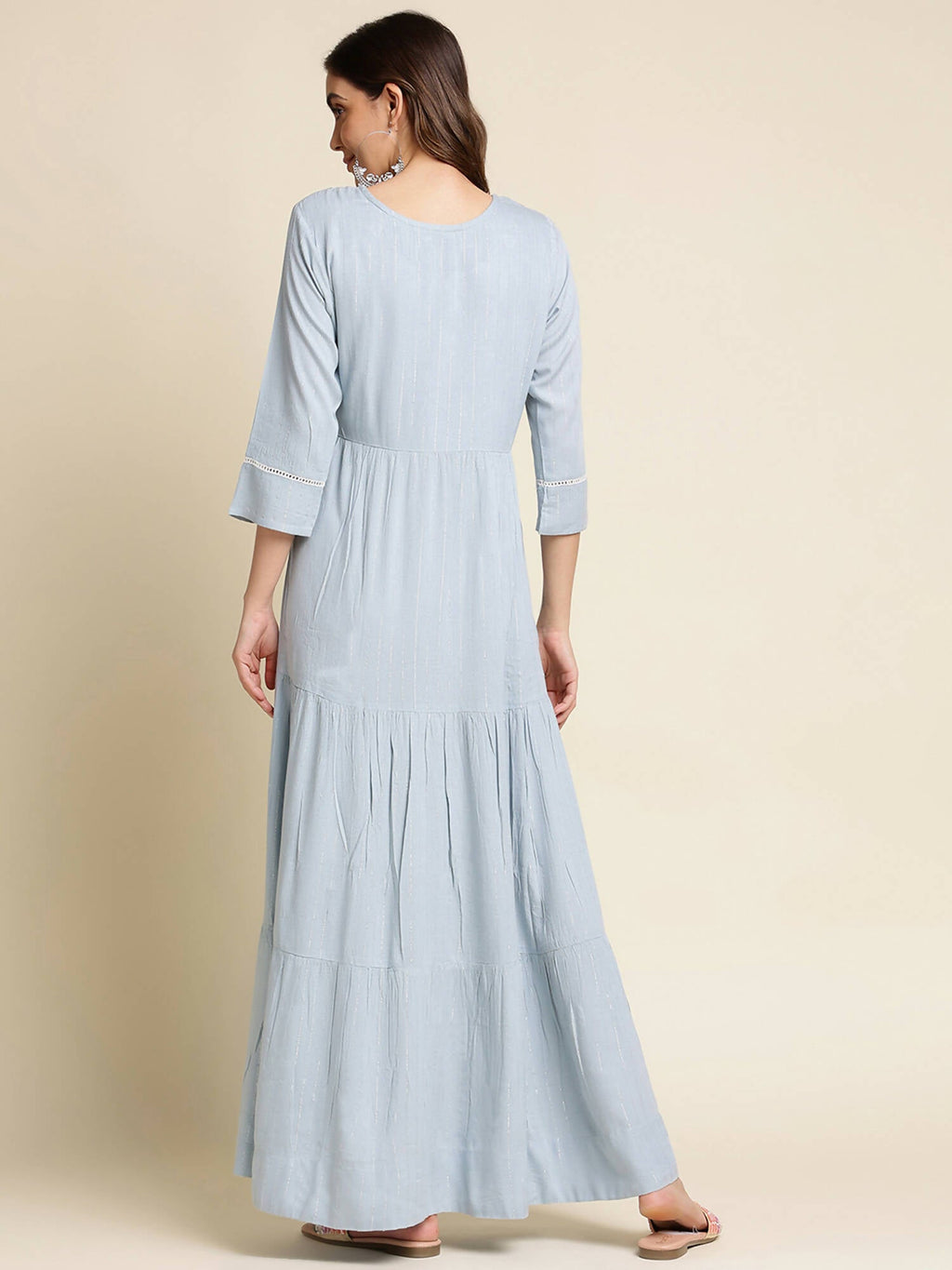 Sky Blue Chinon Floral Embroidered Dress - Nandani | Grocsy
