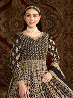 Anaita Black Embroidered Net Stitched Anarkali Suit | Grocsy