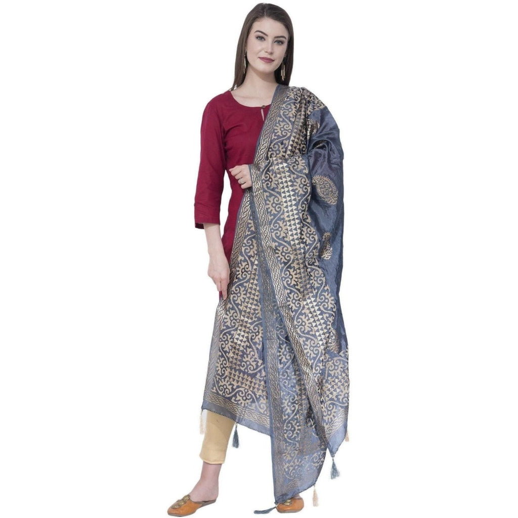 A R Silk Dark Gray Color Silk Pahadi Print Dupattas and Chunnis | Grocsy