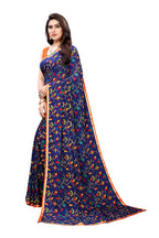 Vamika Ethnic Fire Blue Printed With Lace Saree | Grocsy