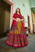 Vastranavya Kashmiri Print With Foil Print Lehenga With Unstitched Printed Blouse - Mustard | Grocsy