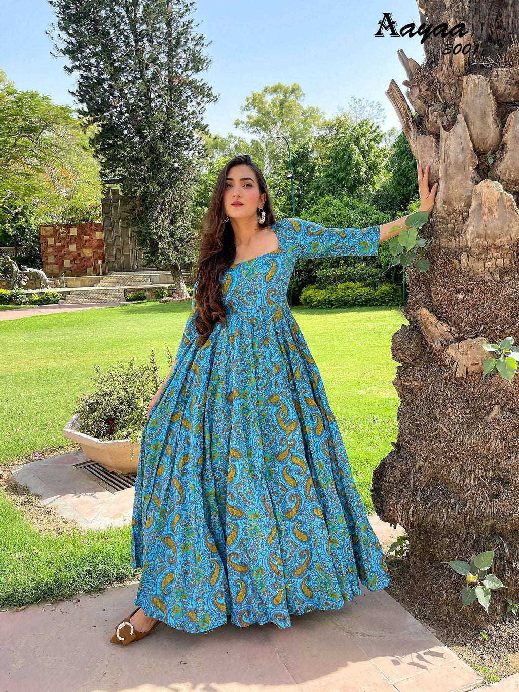 Aayaa Pure Ab Cotton Gown With Heavy Digital Print - Multi Color | Grocsy