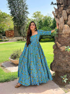 Aayaa Pure Ab Cotton Gown With Heavy Digital Print - Multi Color | Grocsy