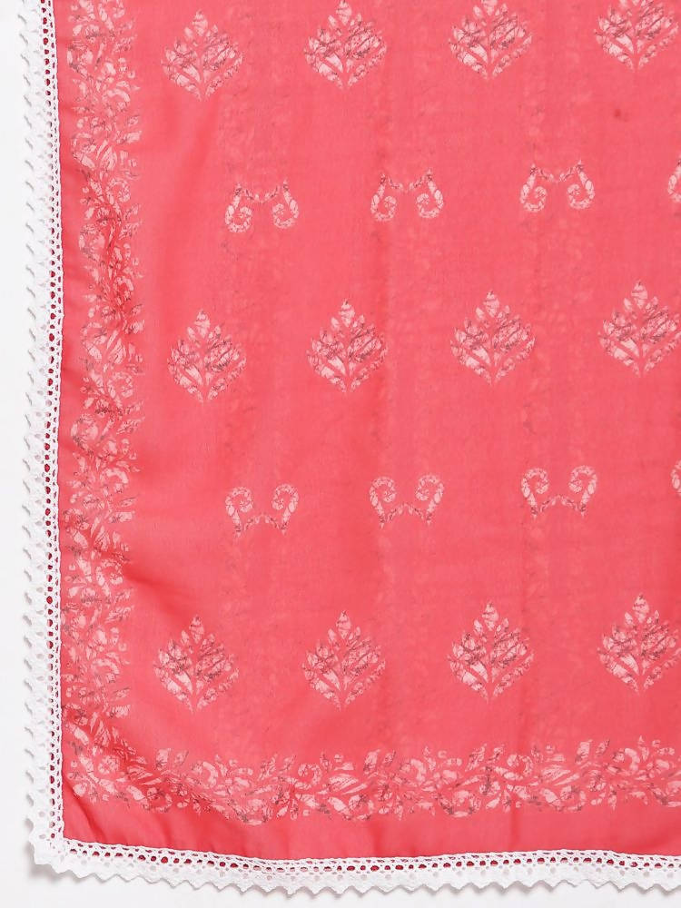 Myshka Women's Red Cotton Printed 3/4 Sleeve Round Neck Casual Kurta Pant Dupatta Set | Grocsy