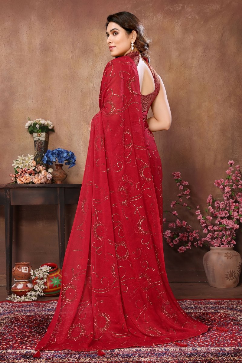 Aafreen Partywear Designer Red Rangoli Silk Fancy Saree | Grocsy