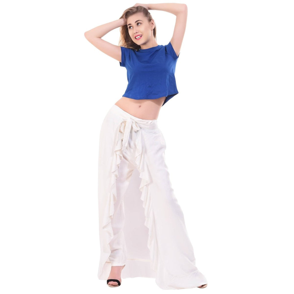 Asmaani White Color Plain Ruffle Palazzo | Grocsy