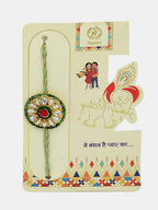 NVR Women & Men Set of 2 Gold Kundan-Studded Handcrafted Wraparound Rakhi Set With Roli Chawal & Chocolate | Grocsy