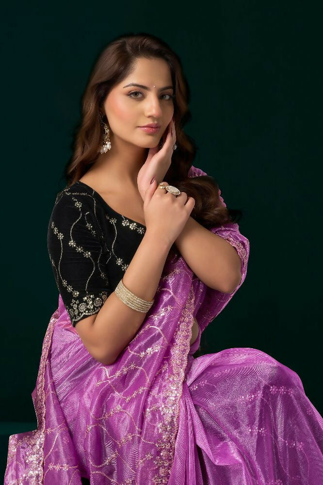 Joban Fashion Lavender Net Party Wear Sarees | Grocsy