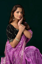 Joban Fashion Lavender Net Party Wear Sarees | Grocsy