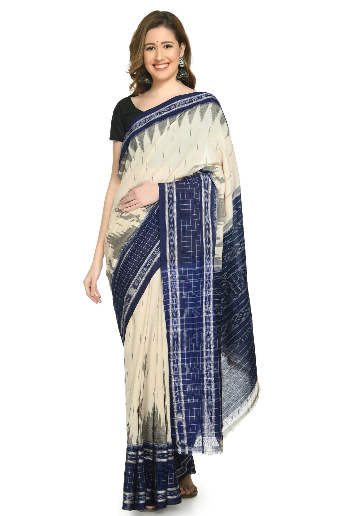 Vamika Sambalpuri Ikat Cotton Scot Dali Tasrite & Blue Saree | Grocsy