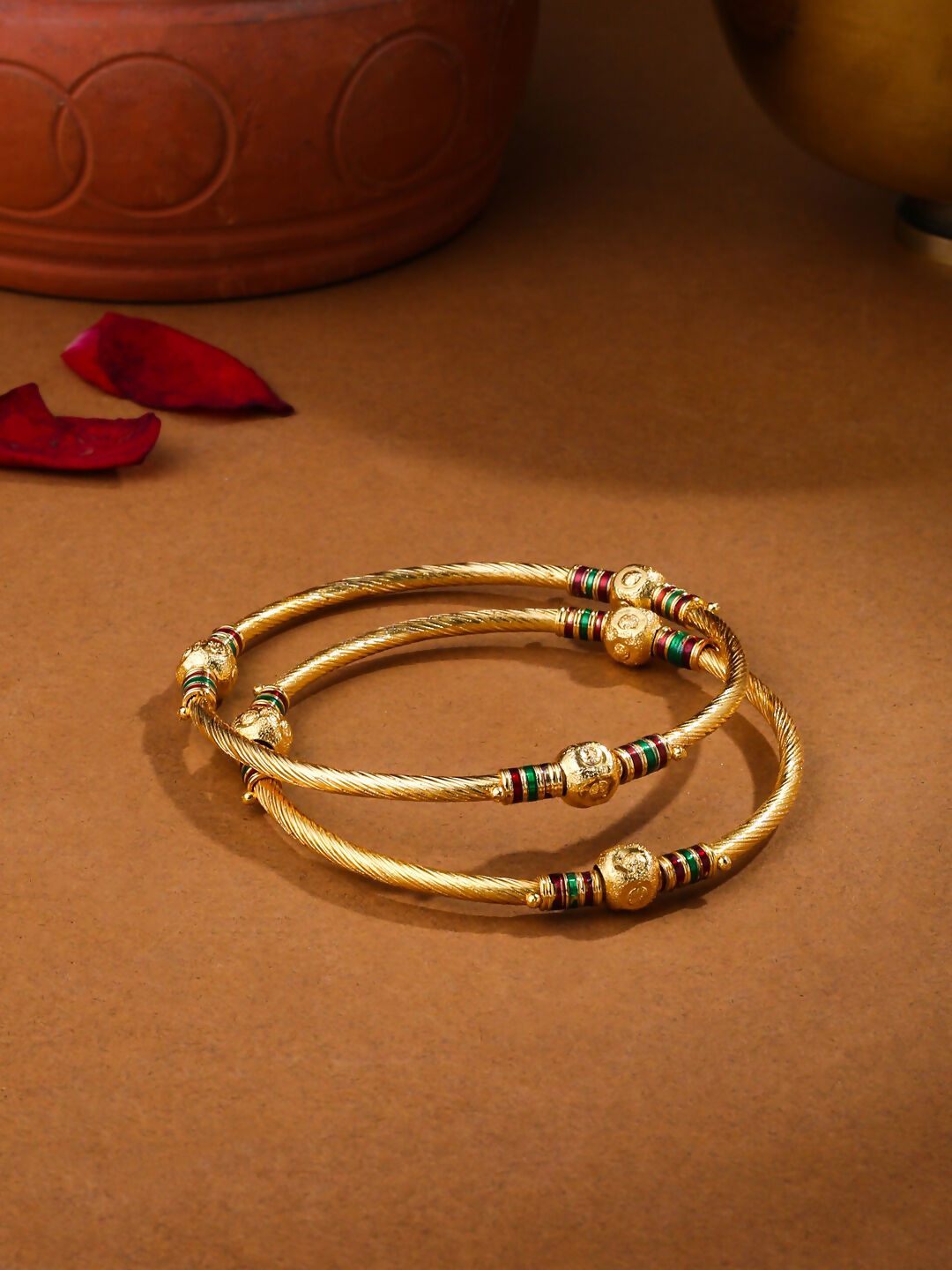 NVR Women Set of 2 Gold-Polished Traditional Bangles | Grocsy