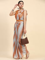 Orange Polyester Solid Ready to Wear Saree with stitched Blouse - Aayan | Grocsy
