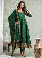 Yash Enterprise Green Silk Embroidery Party Wear Suit Set | Grocsy