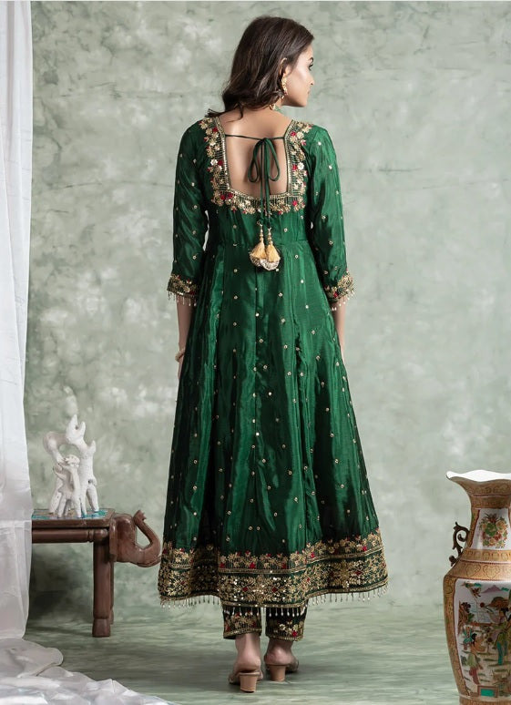 Yash Enterprise Green Silk Embroidery Party Wear Suit Set | Grocsy