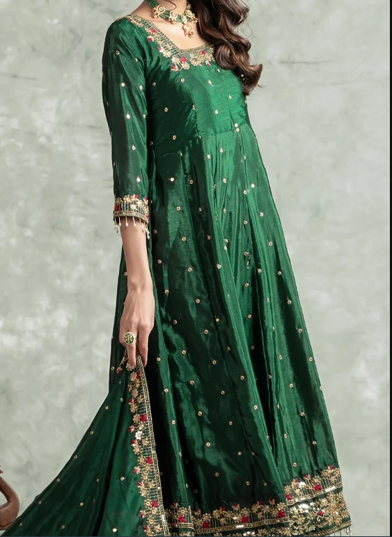 Yash Enterprise Green Silk Embroidery Party Wear Suit Set | Grocsy