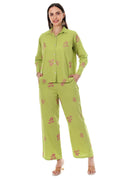 Jaitra Apparels Green Embroidered Premium Pure Cotton Co-Ord Set For Women | Grocsy