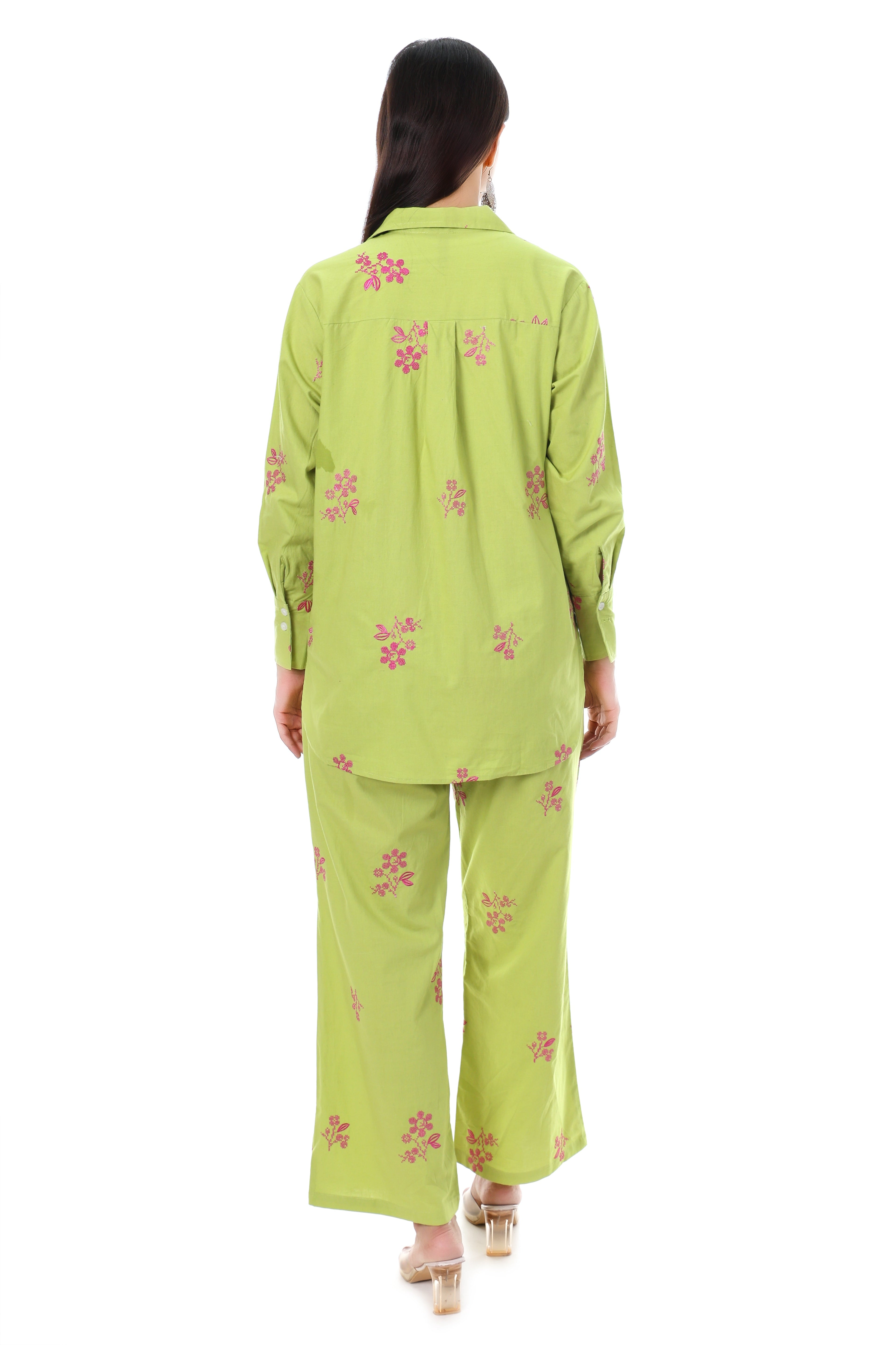 Jaitra Apparels Green Embroidered Premium Pure Cotton Co-Ord Set For Women | Grocsy