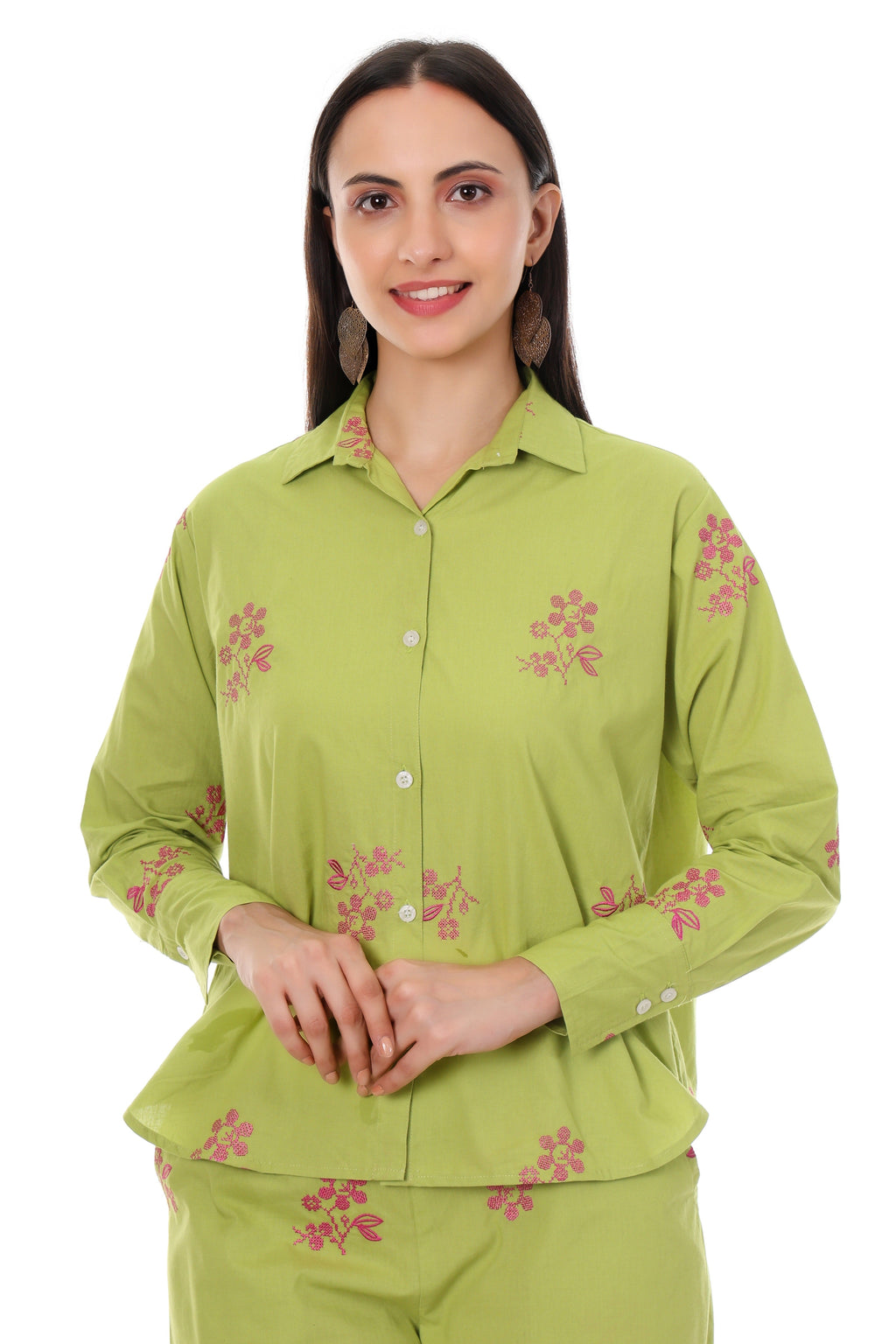 Jaitra Apparels Green Embroidered Premium Pure Cotton Co-Ord Set For Women | Grocsy