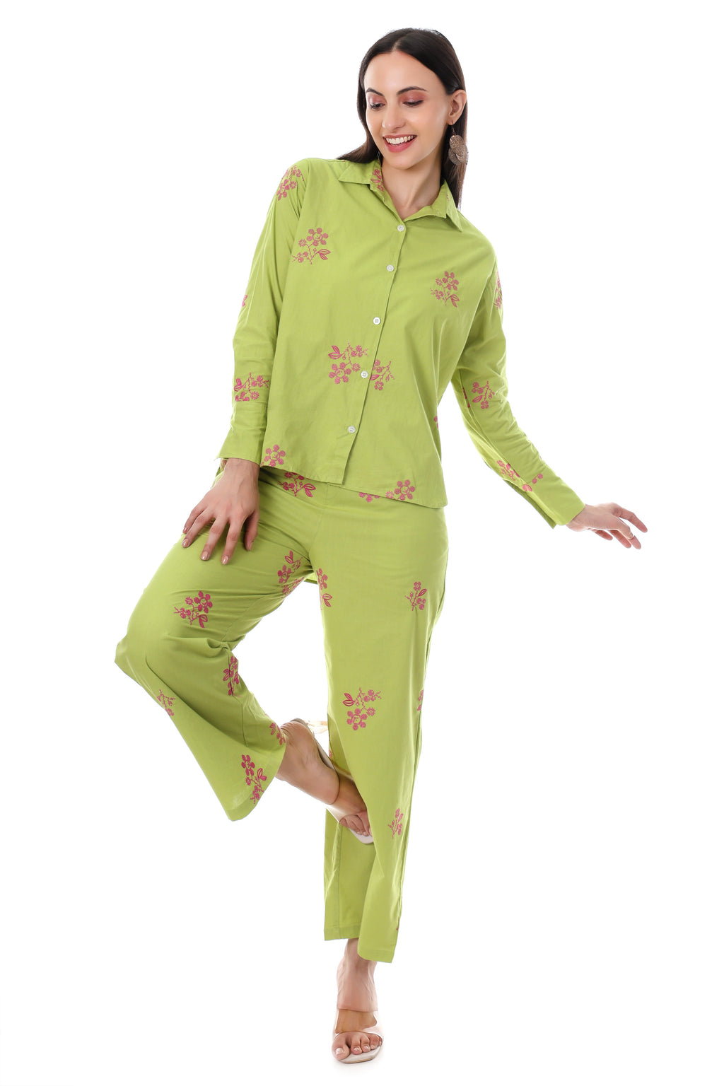 Jaitra Apparels Green Embroidered Premium Pure Cotton Co-Ord Set For Women | Grocsy