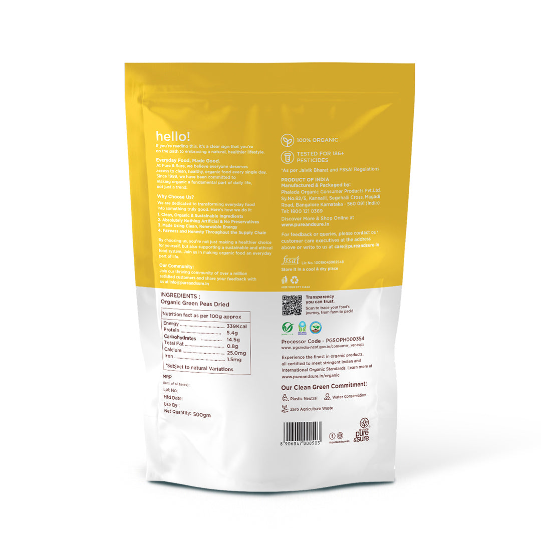 Pure & Sure Organic Green Peas Dried | Grocsy