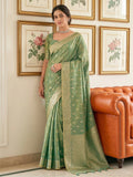 Anaita Green Woven Tissue Silk Saree With Blouse | Grocsy