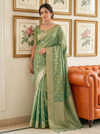 Anaita Green Woven Tissue Silk Saree With Blouse | Grocsy