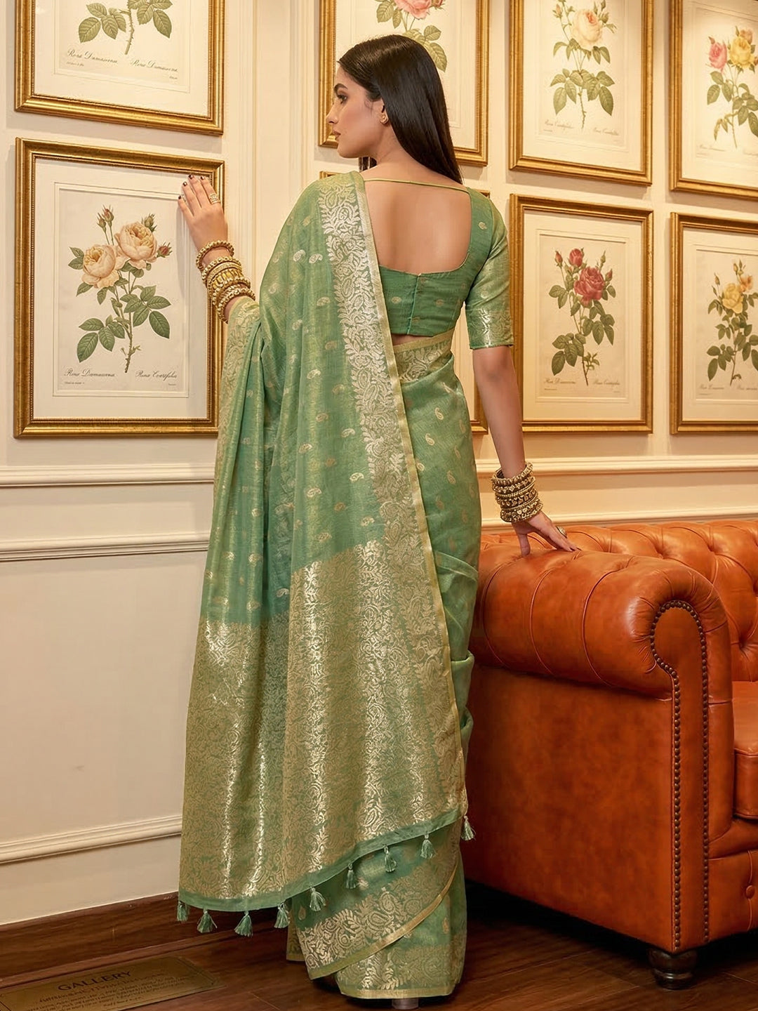 Anaita Green Woven Tissue Silk Saree With Blouse | Grocsy