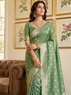 Anaita Green Woven Tissue Silk Saree With Blouse | Grocsy