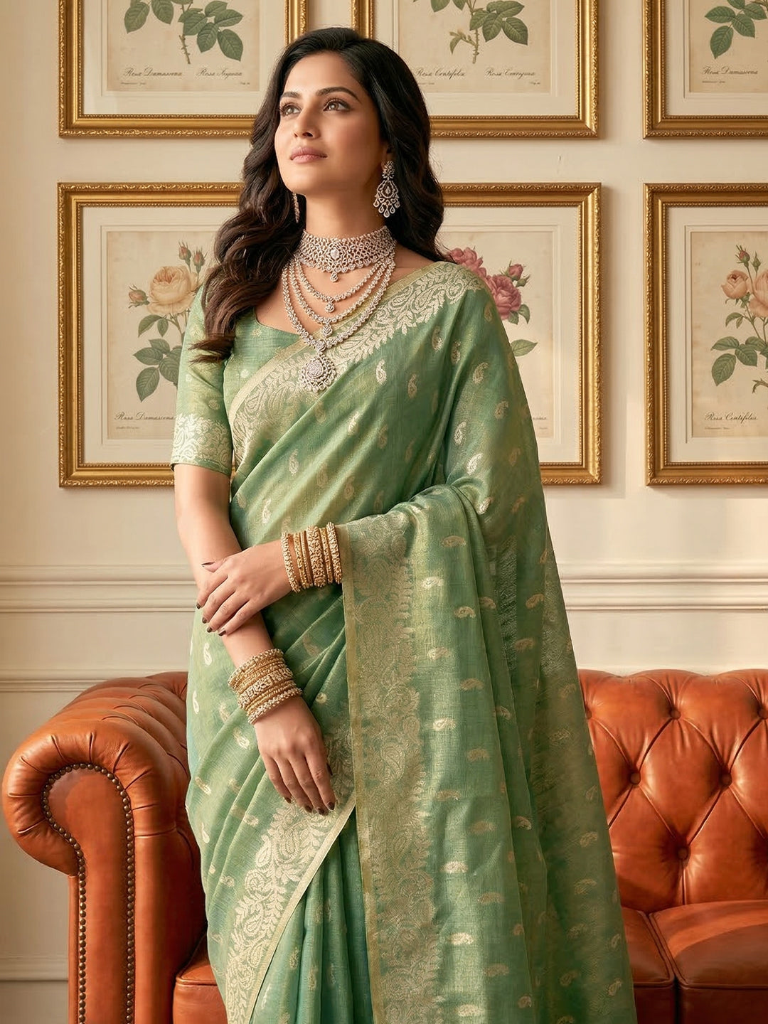 Anaita Green Woven Tissue Silk Saree With Blouse | Grocsy