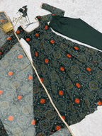 Evanik Green Pure Lightweight Chiffon Bandhej Design Anarkali Pant With Dupatta | Grocsy