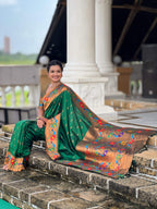 Mameraa Sarees Green Faux Banarasi Silk Saree With Paithani Rich Weaved Pallu And Blouse-Green | Grocsy