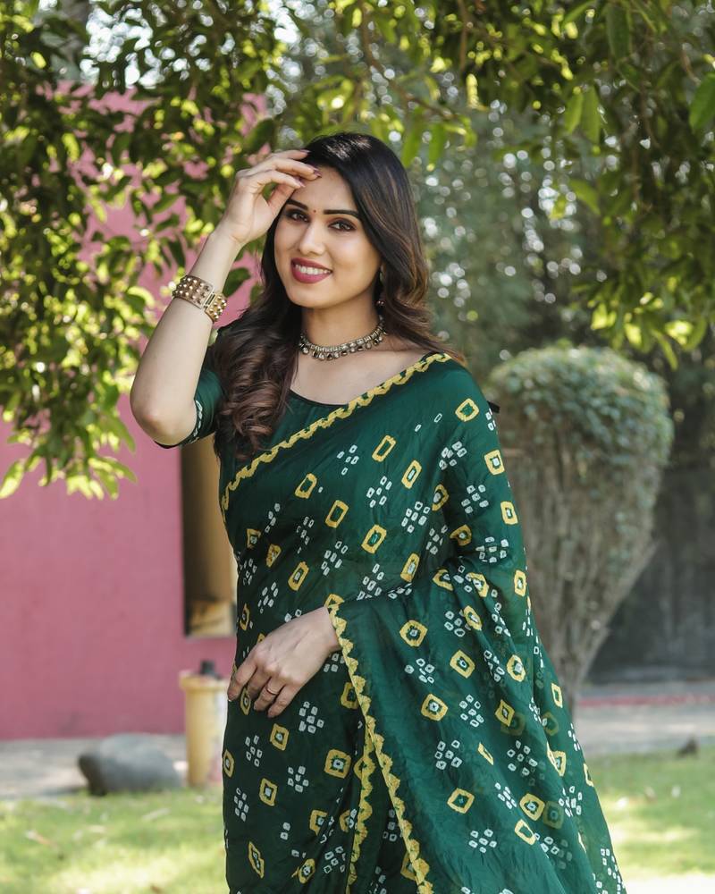 Anaita Green Woven Design Pure Bandhej Silk Saree With Blouse | Grocsy