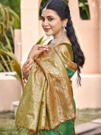 Anaita Green Silk Saree With Blouse Piece | Grocsy