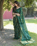 Anaita Green Woven Design Pure Bandhej Silk Saree With Blouse | Grocsy