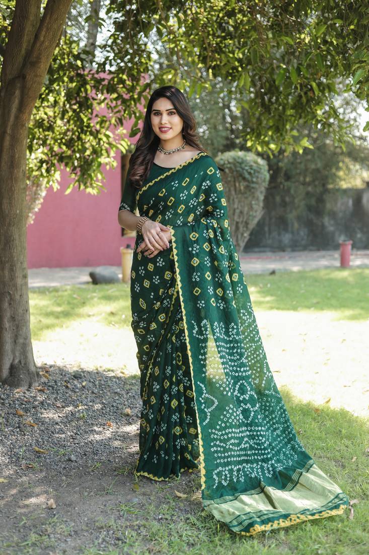 Anaita Green Woven Design Pure Bandhej Silk Saree With Blouse | Grocsy