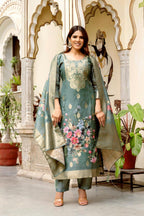 The52 Women Gorgeous Chanderi Cotton Fabric Straight Kurta, Pant and Dupatta Set | Grocsy