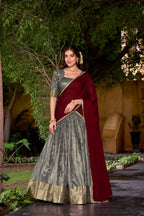 Evanik Traditional Grey Dupion Silk With Zari Weaving Work Lehenga Choli | Grocsy