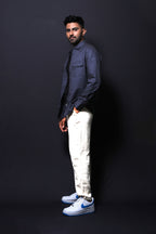 Jonesburg Dark Grey Double Pocket Regular Fit Shirt | Grocsy