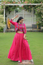 Teeya Creation Pink Colour Roman Silk With Gamathi Work Navratri Lehenga Choli | Grocsy