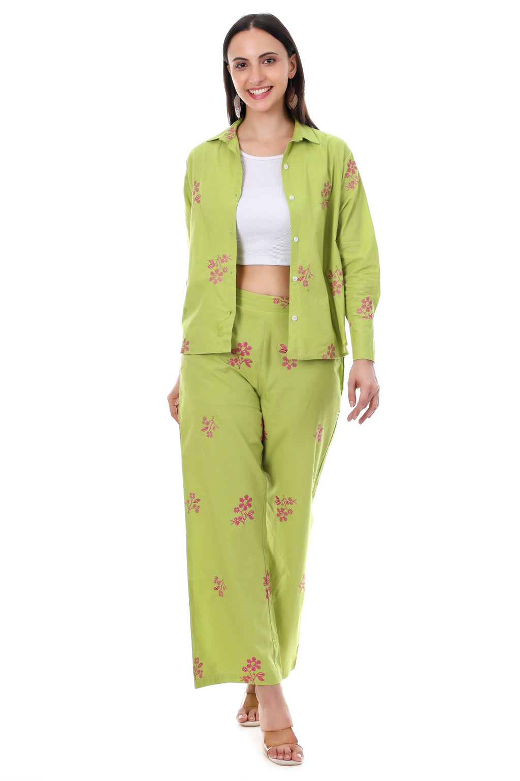 Jaitra Apparels Green Embroidered Premium Pure Cotton Co-Ord Set For Women | Grocsy