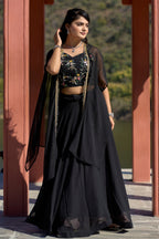 Vedant Vastram Embroidered Heavy Georgette Lehenga Choli With Blouse & Fancy Koti Typed Dupatta - Black | Grocsy